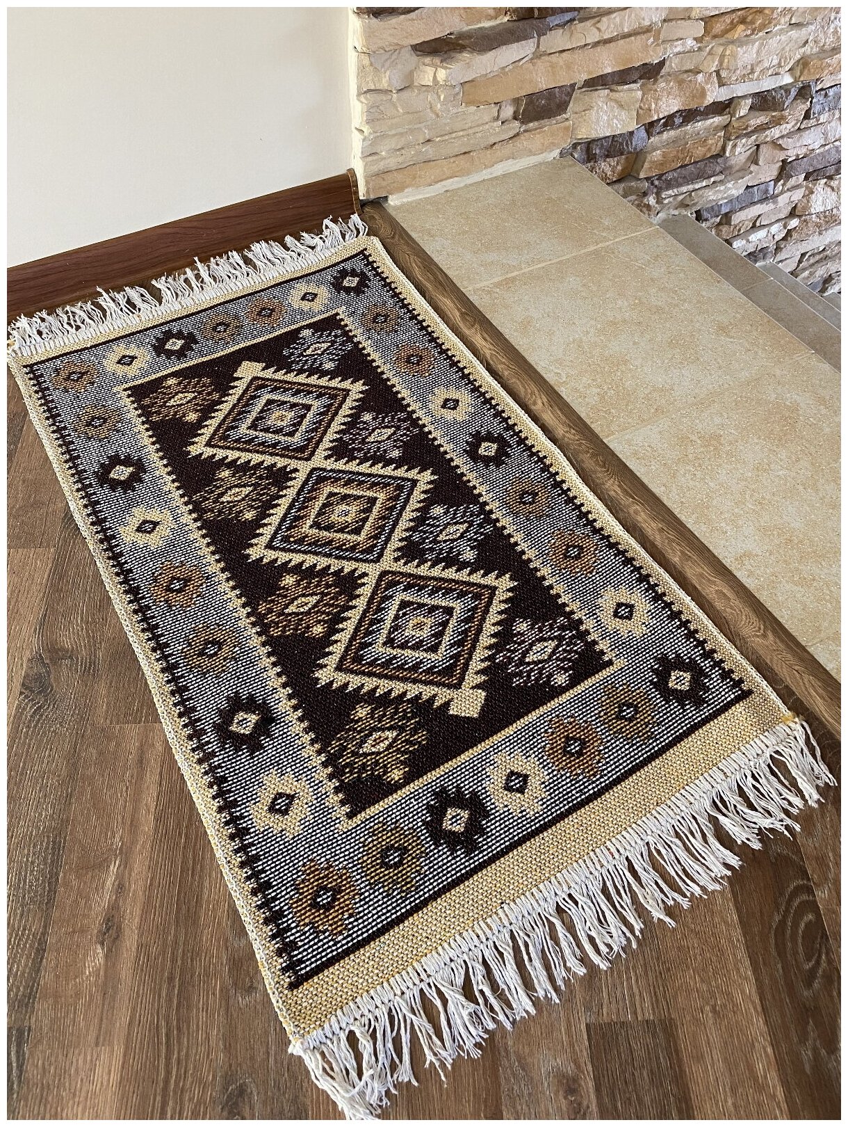 фото Коврик Kilim Usak из хлопка 50х80 коричневый бежевый