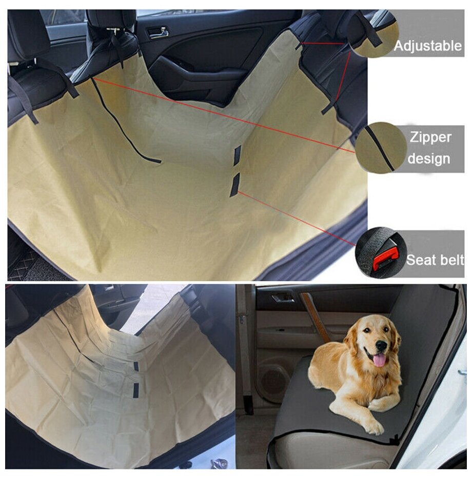 Непромокаемая накидка чехол в машину для перевозки собак, хаки, 145 см х 135 см - фотография № 4