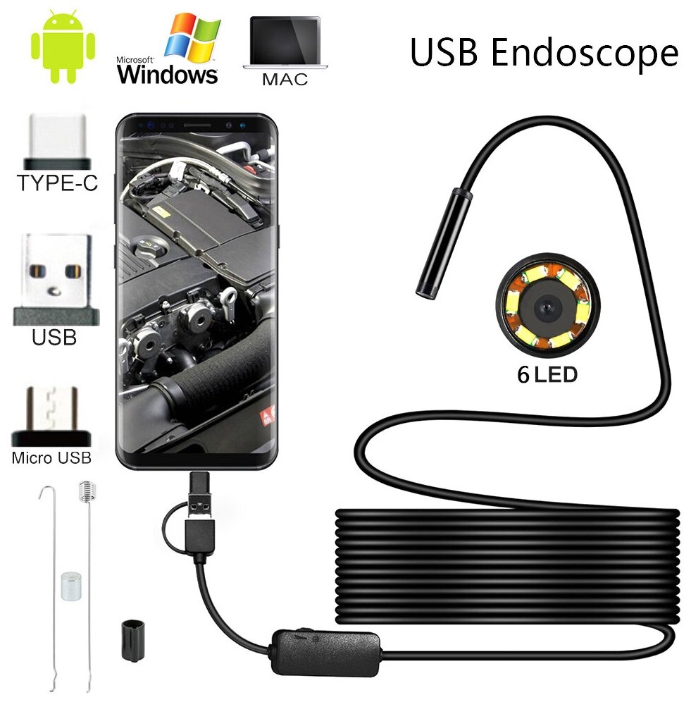 USB эндоскоп бороскоп камера 55мм (Эндоскоп: камера 55мм длина 5м (жесткий))