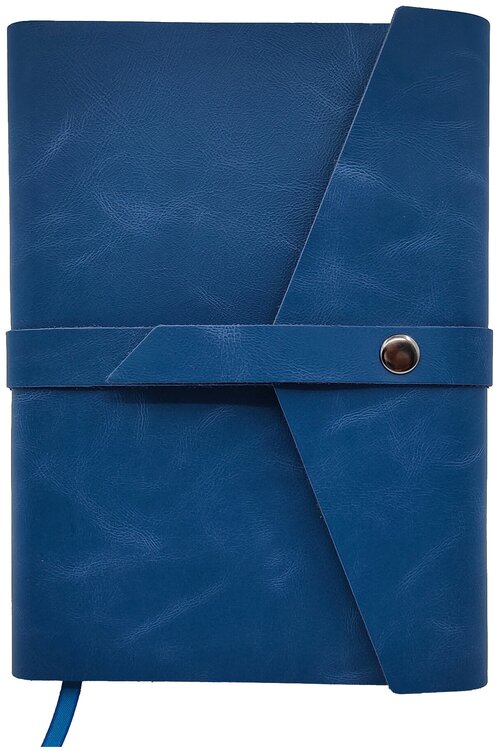 Синий кожаный ежедневник Shiva Leater с отделкой Pull-Up, с застежкой на кнопку и декоративной горизонтальной полоской