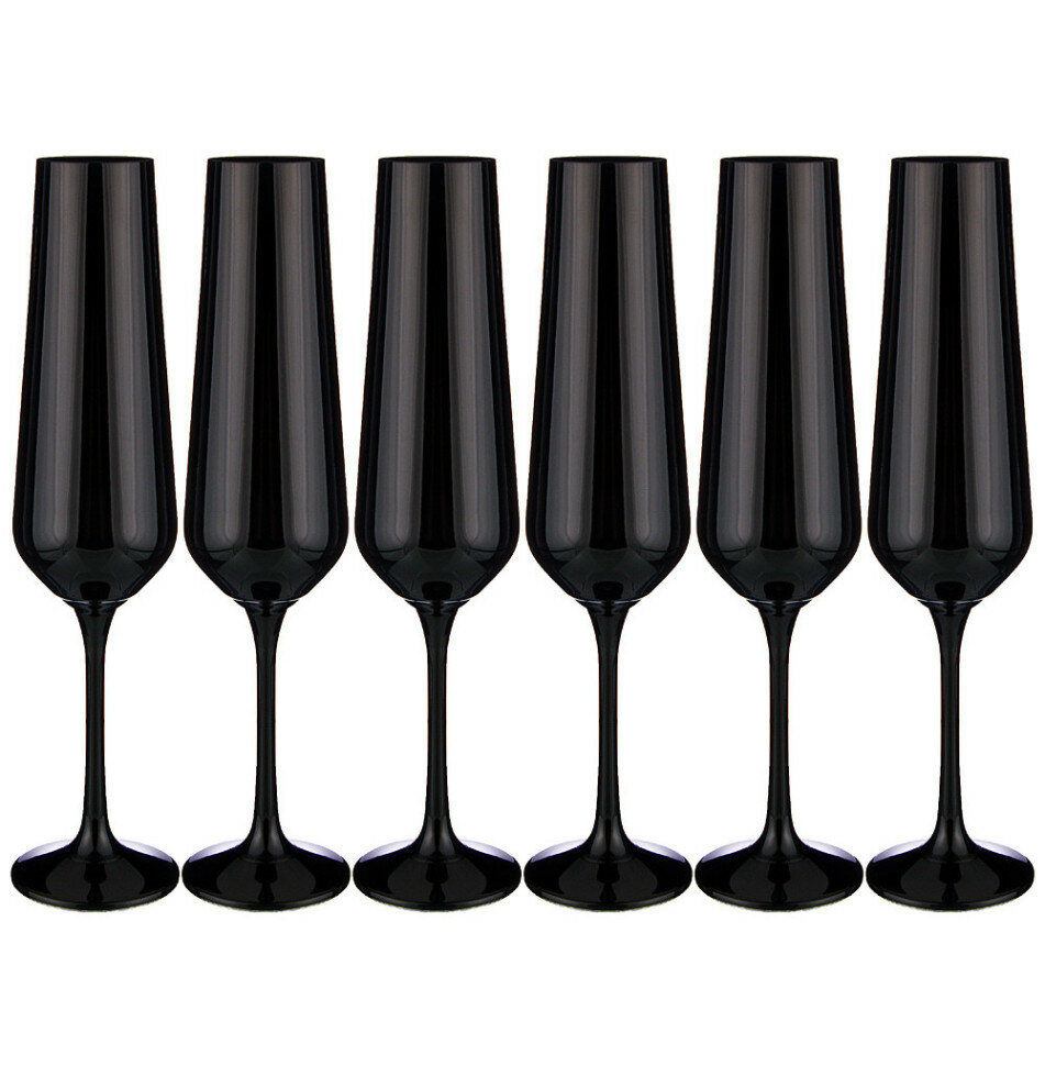 фото Бокалы для шампанского 200 мл 6 шт Crystalex CZ s.r.o. "Сандра /Чёрные" / 199202