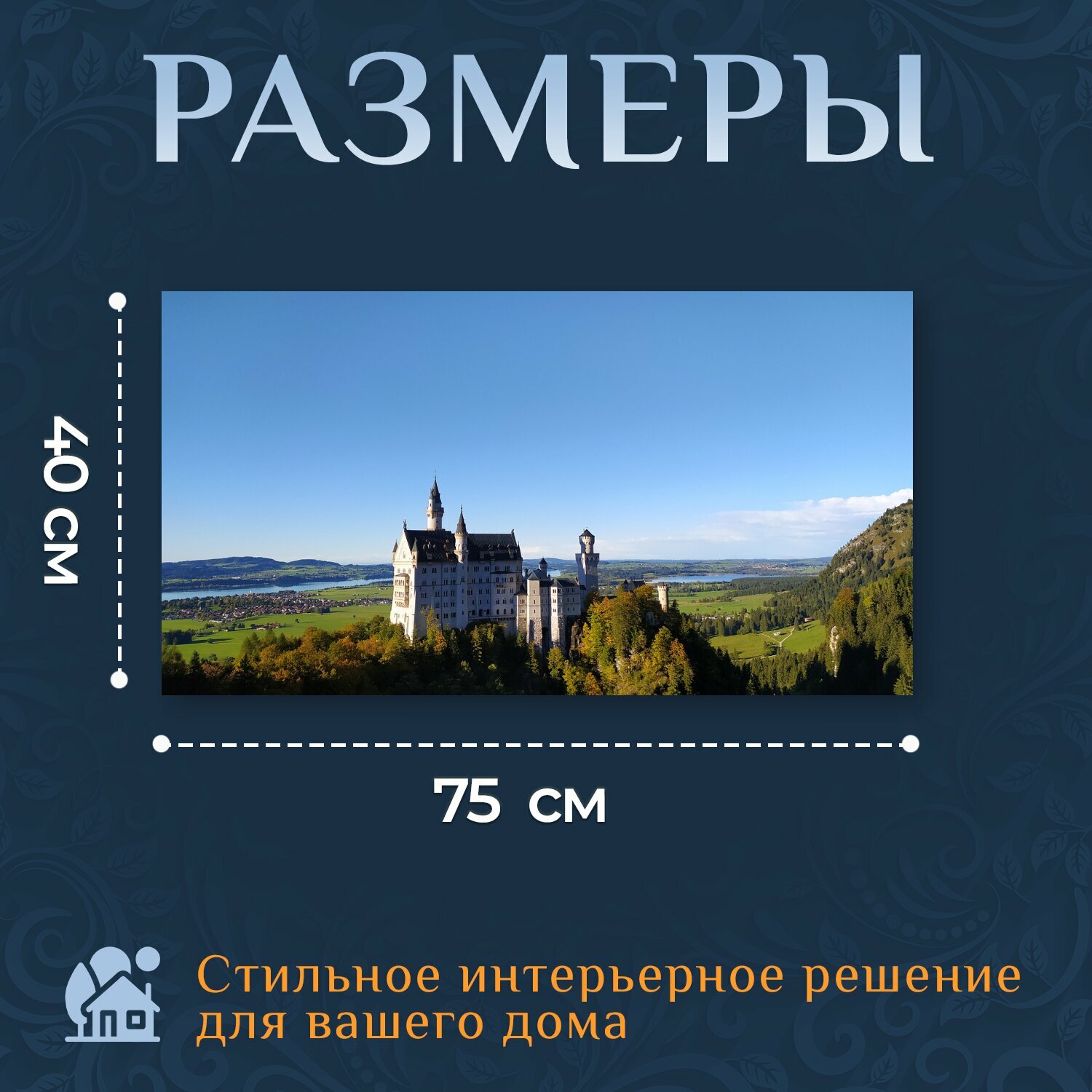 Картина на холсте "Замок нойшванштайн, замок, сказочный замок" на подрамнике 75х40 см. для интерьера