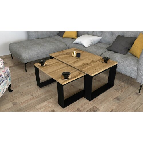 Журнальный столик Интериория Лофт JS-004 90*50*45/65*50*42 Дуб Крафт золотой/Черный