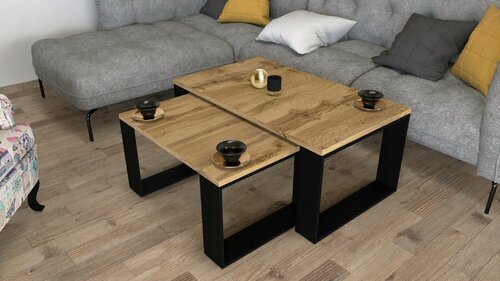 Изображение товара Журнальный столик Интериория Лофт JS-004 90*50*45/65*50*42 Дуб Крафт золотой/Черный