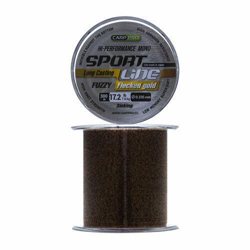 Леска монофильная для рыбалки Carp Pro Sport Line 0,335мм 300м (flecked gold) леска climax cult carp line z sport 1000м 6 8кг 0 28мм коричневая