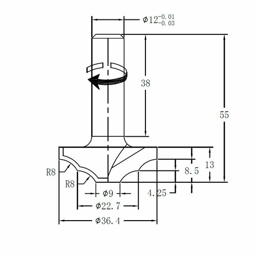 GREENCUT Фреза профильная для фасадов D 36x10x50 S 12 BX11901