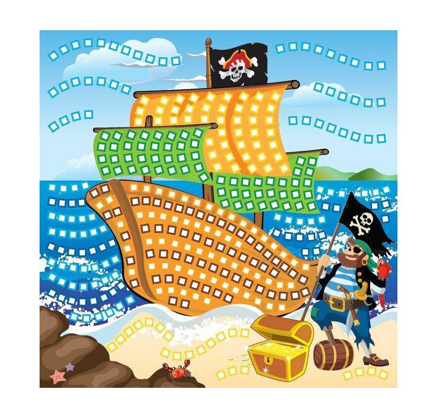 Мозаика 3 в 1 Гоночная машинка, Пиратский корабль и Динозаврик , более 1200 деталей, собираем по цветам,33х27х4см