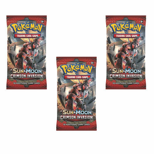 Покемон карты коллекционные: 3 бустера Pokemon издания Sun & Moon Crimson Invasion на английском english version 324pcs box pokemon crimson invasion evolutions sun