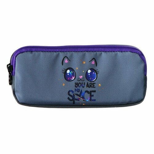 Пенал мягкий 2 отделения объёмный 90 х 220 х 40 мм Stavia Кошка космос серый 86202 1032₽
