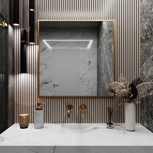 Зеркало настенное в алюминиевой раме Market-house , 70х70 см. Золото