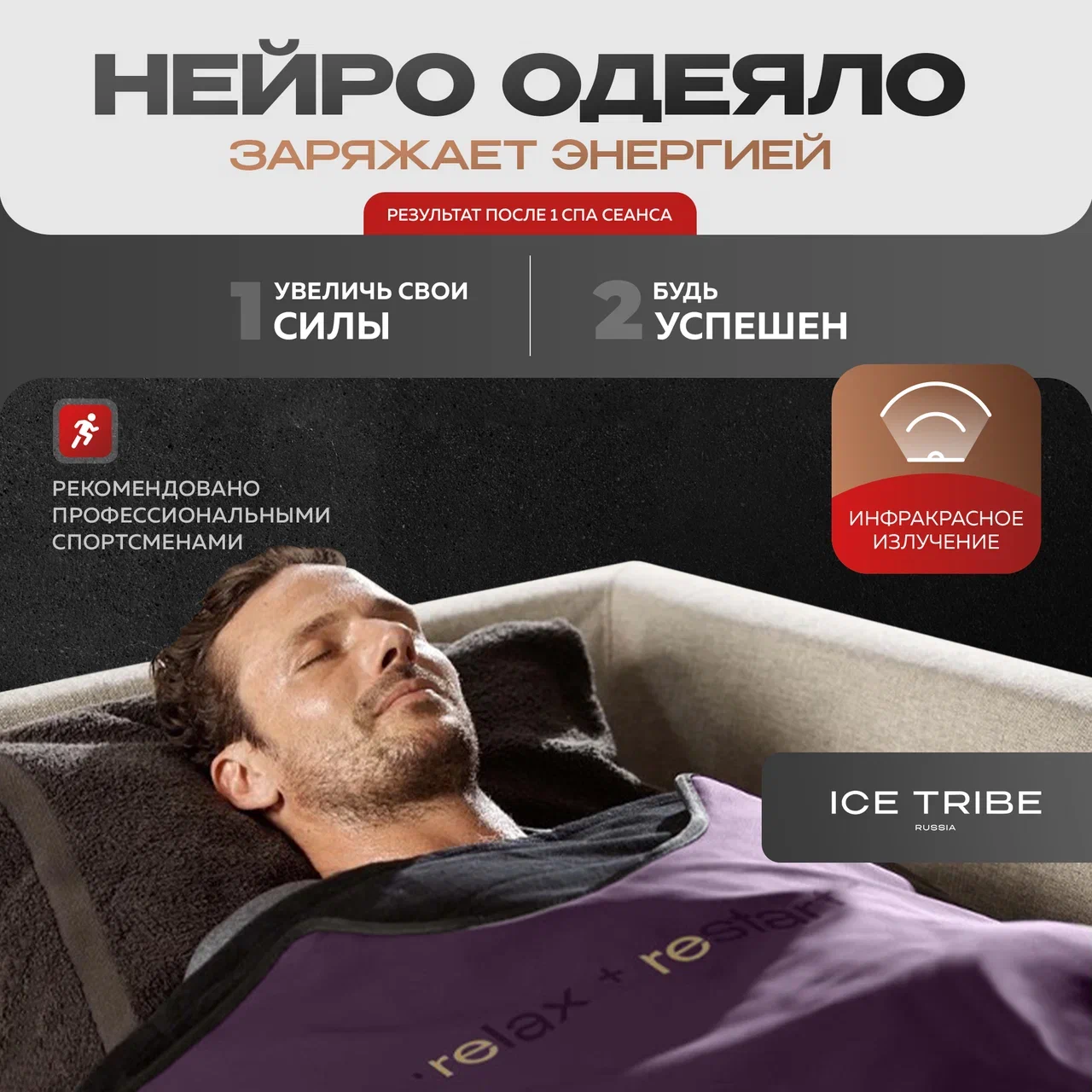Инфракрасное одеяло , профессиональая термотерапия , электроодеяло, инфракрасная сауна, фиолетовое 180*180 см от ICETRIBE