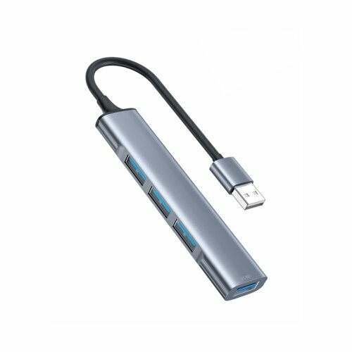 HUB адаптер Yesido HB18 (4-in-1), USB to USB3.0 + 3*USB2.0, Алюминий, Серый