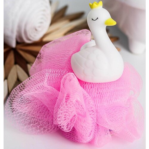 фото Мочалка-игрушка детская "лебедь" мягкая губка с петелькой, для купания малышей, от 3 месяцев крошка я
