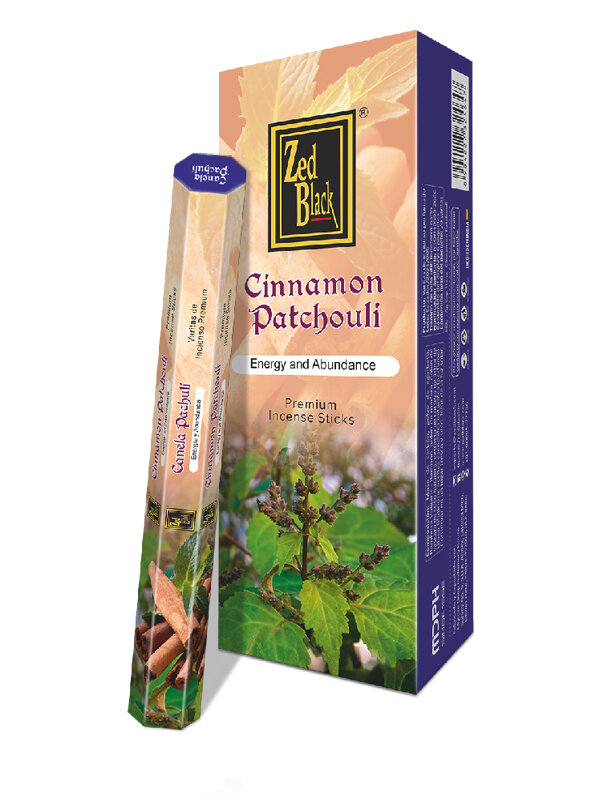 CINNAMON PATCHOULI Premium Incense Sticks, Zed Black (корица пачули премиум благовония палочки, Зед Блэк), уп. 20 палочек.