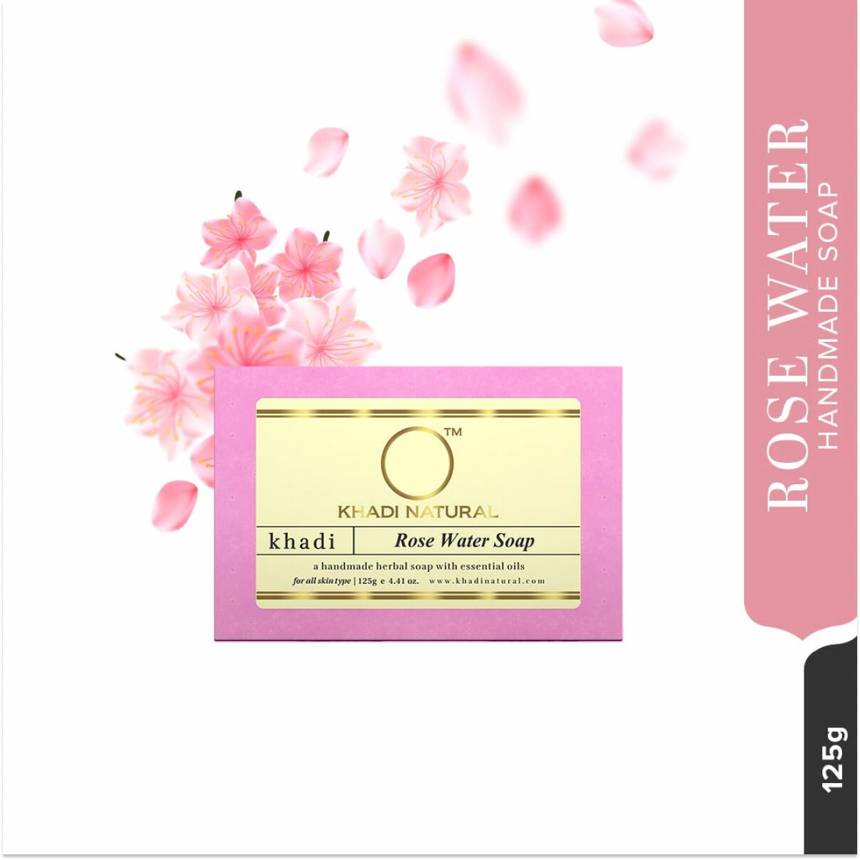 Мыло твердое Khadi Natural туалетное натуральное Розовая Вода (Rose Water Soap), 125 г