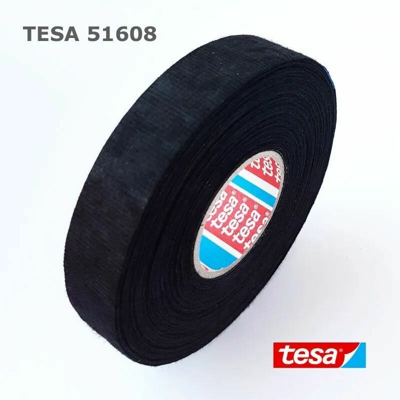 Изолента tesa 51608 1 шт. шумоизоляция автомобильная тканевая флисовая матерчатая салонная профессиональная черная 