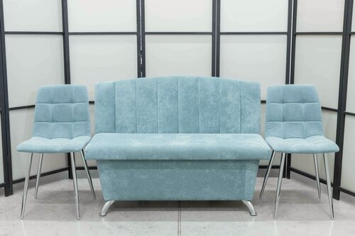 Изображение товара Кухонный диван Альт со стульями (2 шт.), 120х56 см, обивка моющаяся, антивандальная, антикоготь, цвет - ментол