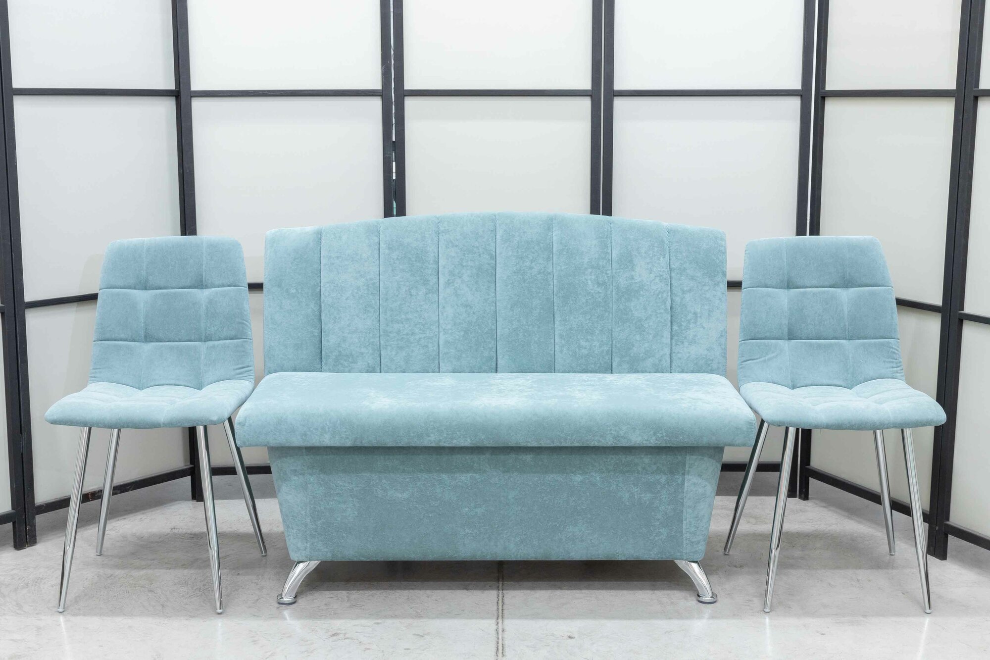 Кухонный диван Альт со стульями (2 шт.), 120х56 см, обивка моющаяся, антивандальная, антикоготь, цвет - ментол