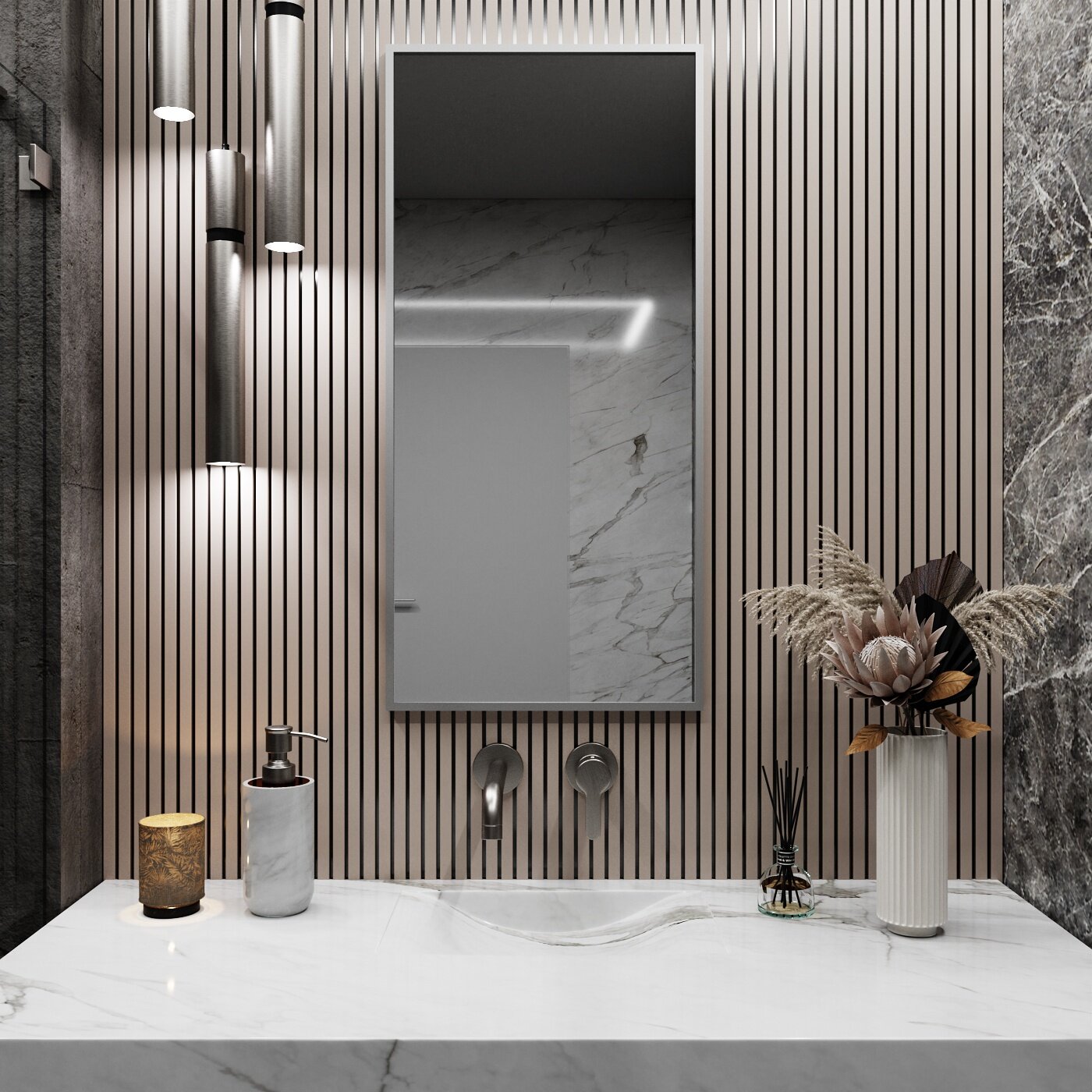 Зеркало настенное в алюминиевой раме Market-house , 90х40 см. Серебро