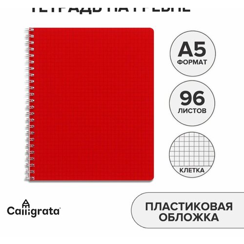 Тетрадь на гребне A5 96 листов в клетку Красная, пластиковая обложка, блок офсет