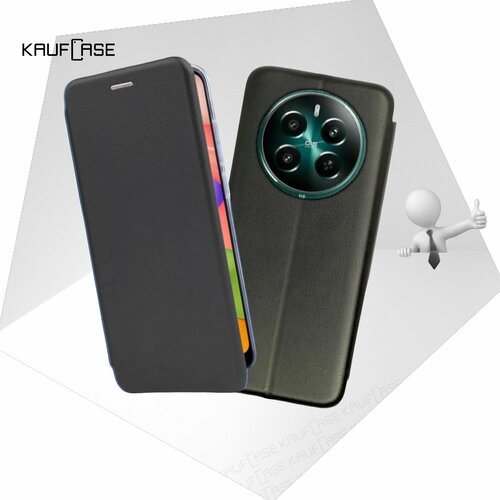 фото Чехол книжка для телефона realme 12 4g/12+ (6.67"), черный. текстура под кожу