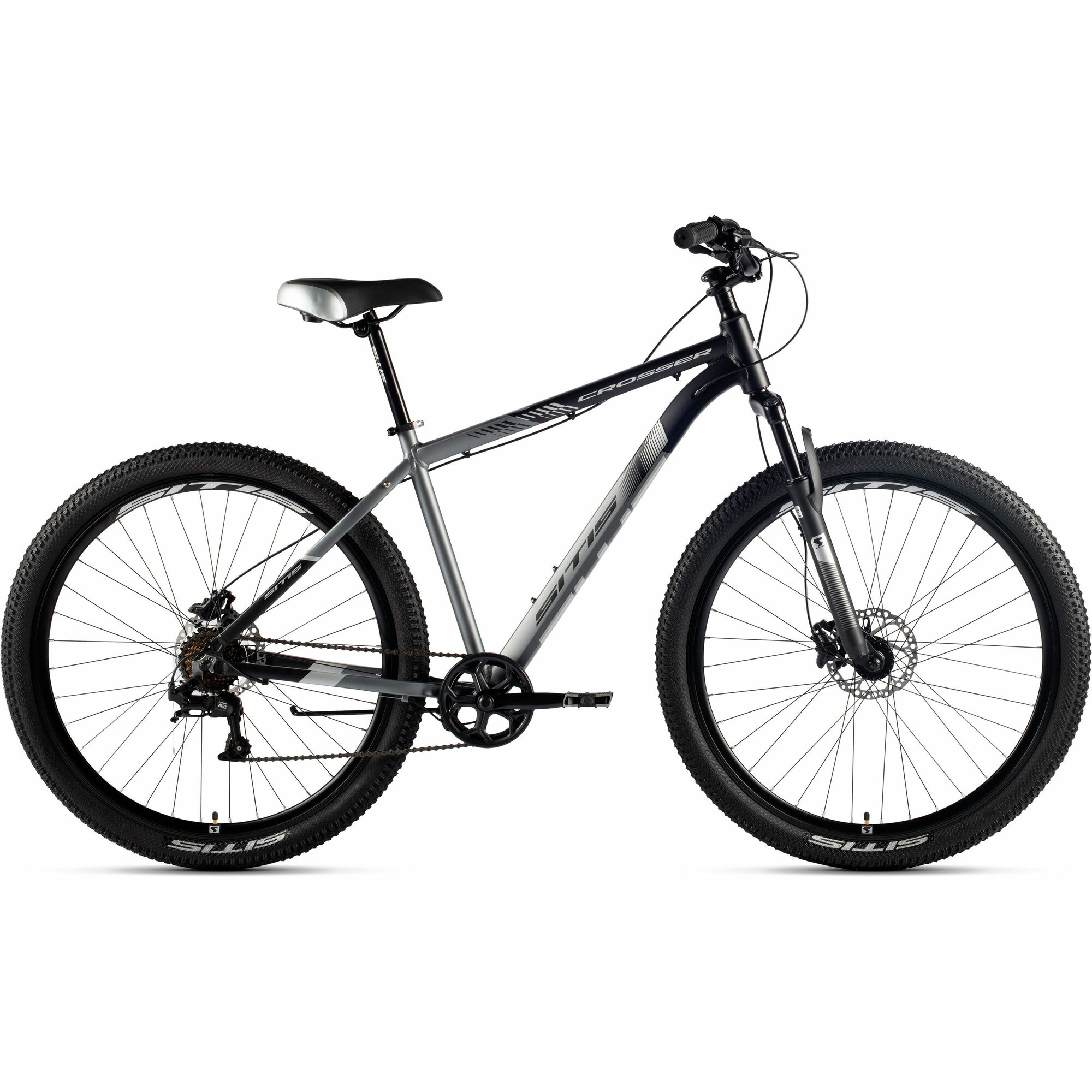 Велосипед горный SITIS CROSSER 29" HD (2024) Black-Grey, взрослый мужской, алюминиевый, рама 21 на рост 185-195 см