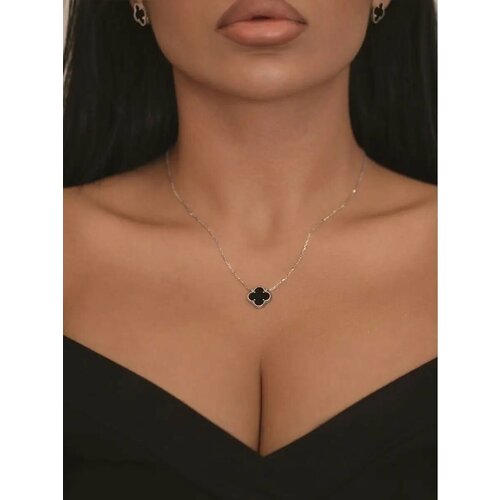 Подвеска, серебро, 925 проба, родирование, агат, размер 1.3 см., черный