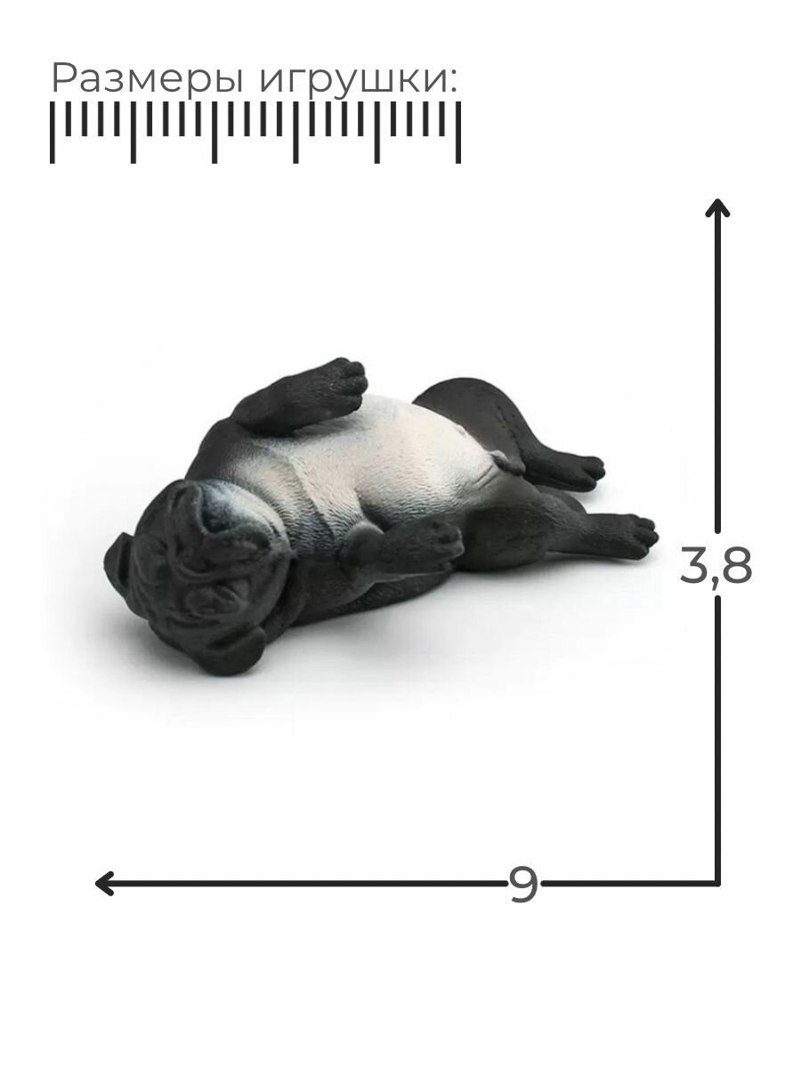 Фигурка Мопс спящий черный, 9 см / Собака фигурка — фото 1