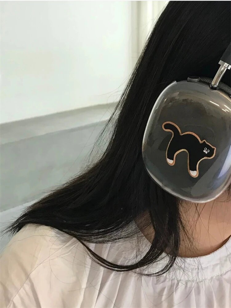 Прозрачный силиконовый чехол с котом для AirPods Max — фото 1