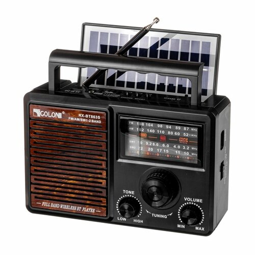 Радиоприемник с MP3 плеером и BTSolar panel Golon RXBT863S черный 1397₽