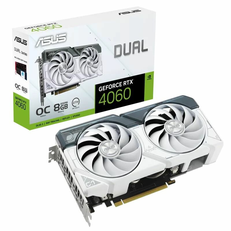 Видеокарта RTX4060 8GB Asus (DUAL-RTX4060-O8G-WHITE) 8GB GDDR6 128-bit DPx3 HDMIx1 2FAN WHITE RTL