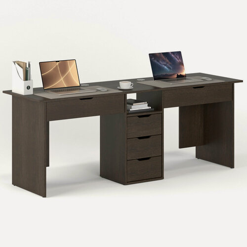 Изображение товара Письменный стол для двоих однотумбовый с 5 ящиками МагМебель Б89Я венге