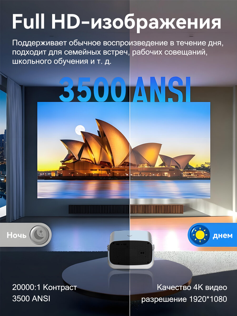 Проектор для фильмов, FULL HD/4K, Android 13.0, Wi-Fi 5G, HDMI, Bluetooth, 2+16 ГБ — фото 1