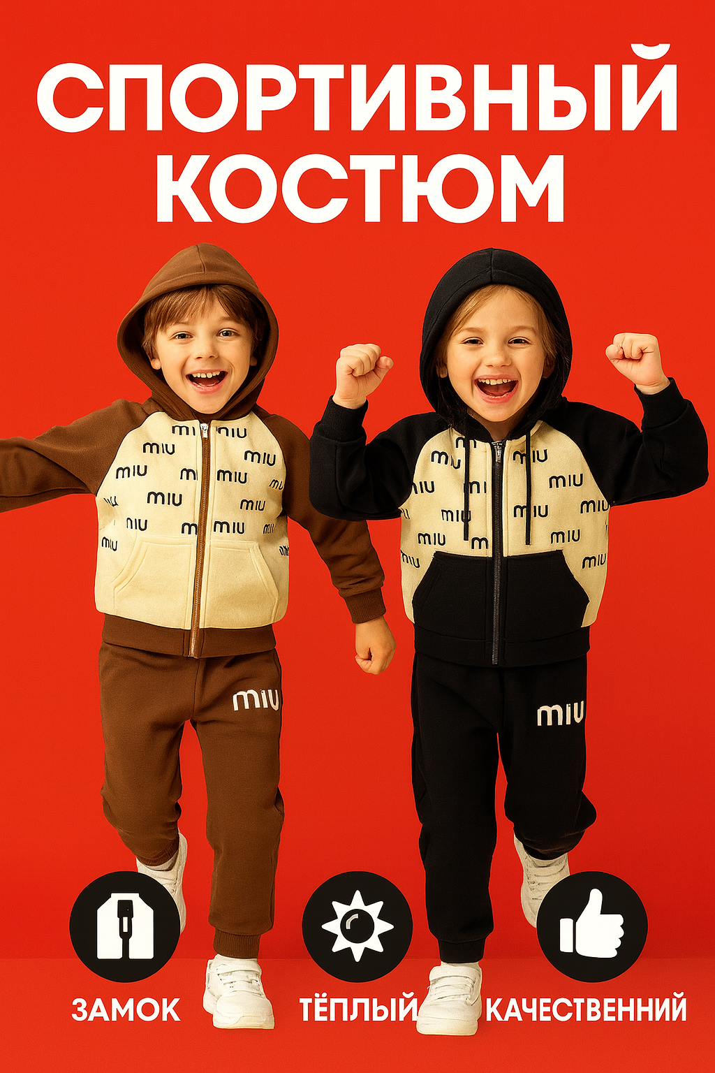 Костюм спортивный  миу и версаче, размер M подходит для 9-10ти лет, коричневый — фото 1