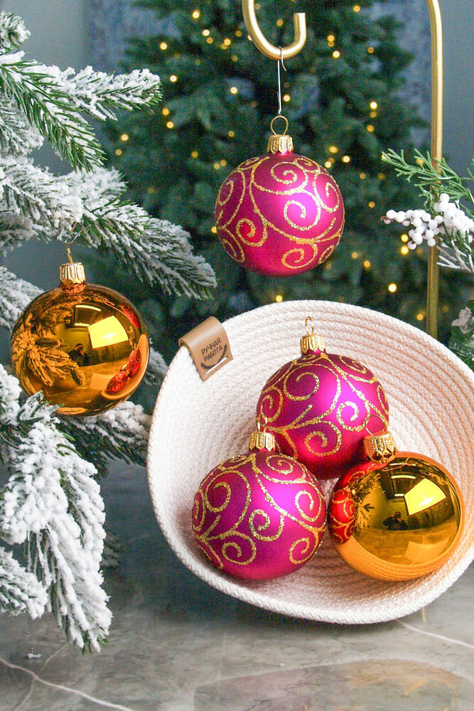 Набор стеклянных шаров лоза, фиолетовый с золотом, 5*62 мм, Елочка С170-зол-фиол