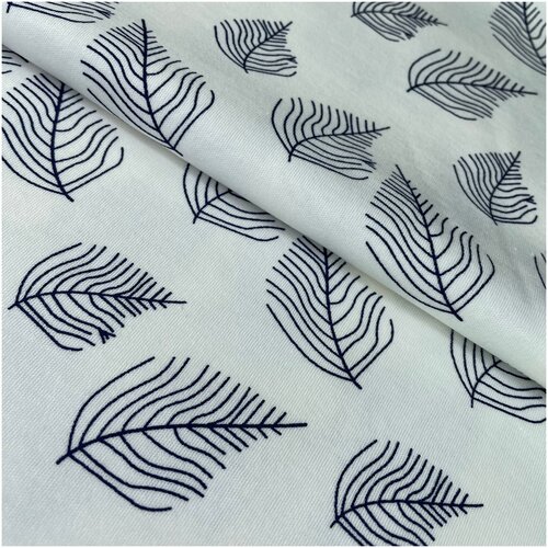 Интерлок 100% хб прин, 100*180 см Листья монстеры на белом Коллекция 