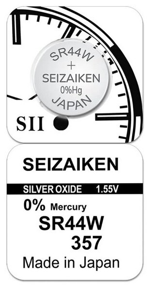 Батарейка SEIZAIKEN 357 (SR44W) Silver Oxide 1.55V (1 шт)