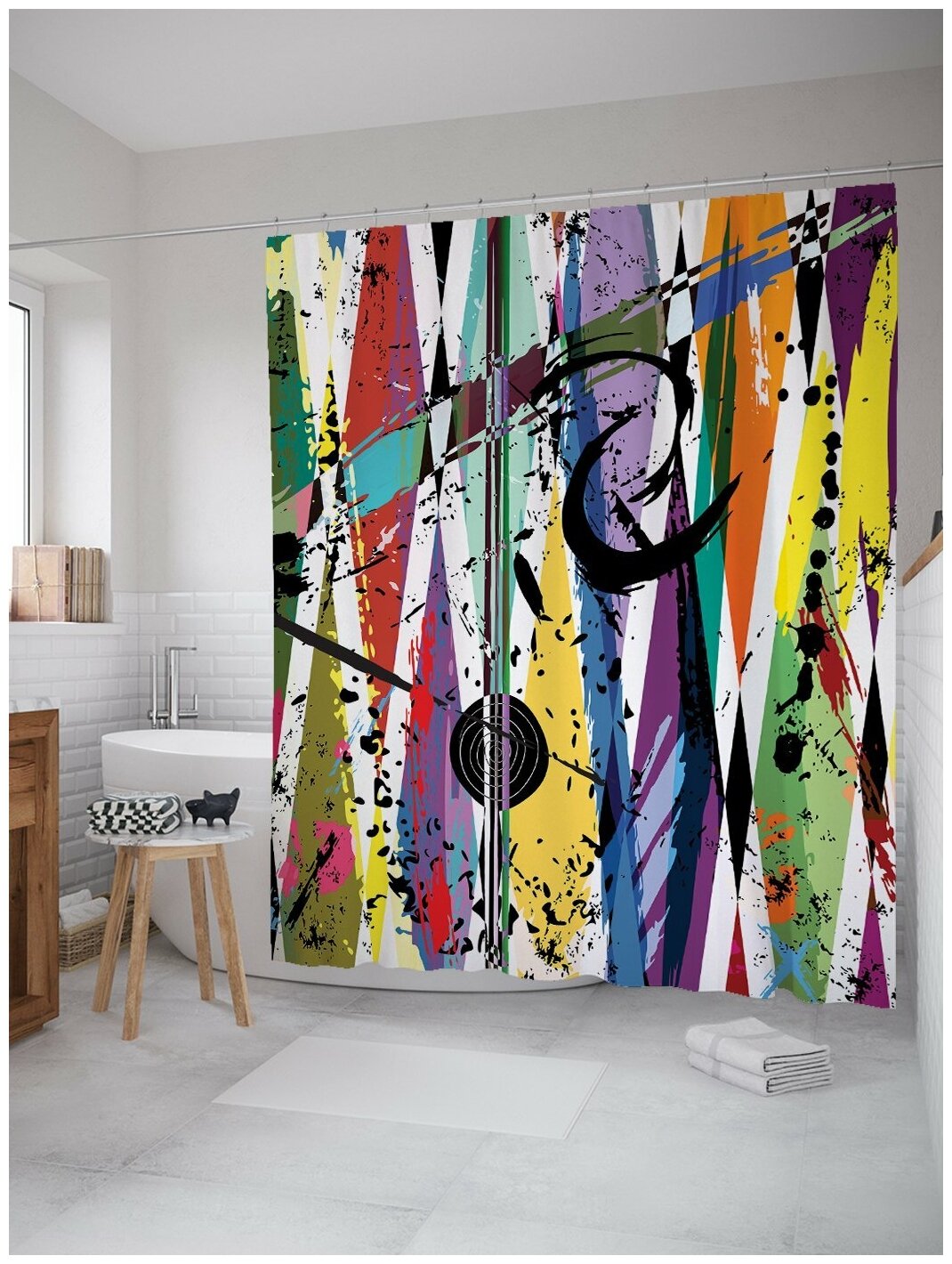 Штора водоотталкивающая для ванной, занавеска в ванную комнату тканевая JoyArty "Абстрактное граффити", 180х200 см