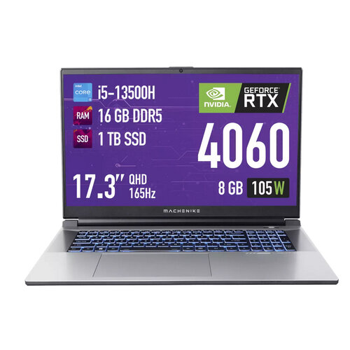 173 Ноутбук Machenike L17 Star 2K L 2560x1440 Intel Core i5 13500H 26 ГГц RAM 16 ГБ DDR5 SSD 1 ТБ NVIDIA GeForce RTX 4060 без ОС JJ00G800GRU серый металлик 265990₽