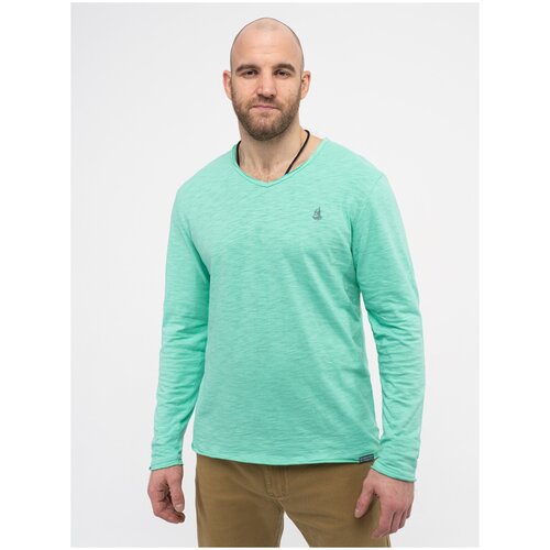 фото Лонгслив мятного цвета с v-вырезом дизайнерские края 50 великоросс