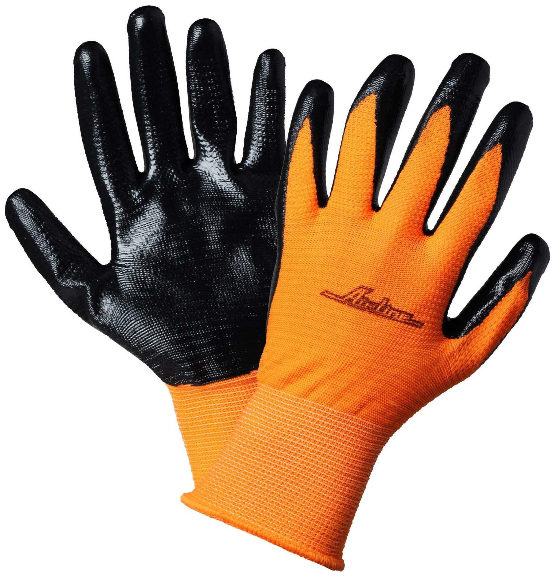 фото Перчатки полиэфирные с двухслойным нитриловым покрытием ладони (XL), оранж./черн.