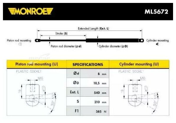 MONROE ML5672 Упор газовый