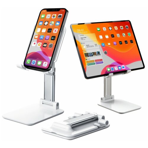 фото Регулируемая подставка для смартфона goodly phone stand, универсальный настольный держатель для телефона и планшета, цвет: белый