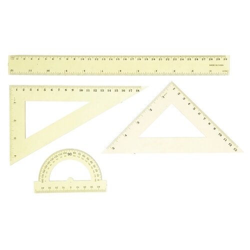 Набор геометрический (линейка 30см+2 угольника+транспортир) тонированный микс 541271