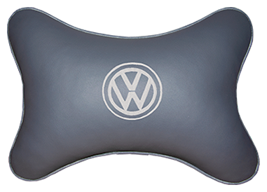 Автомобильная подушка на подголовник экокожа L.Grey (белая) с логотипом автомобиля Volkswagen