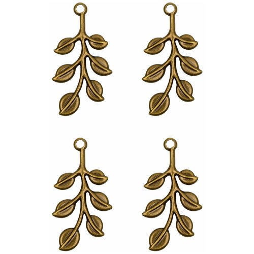 Подвеска веточка с листьями 38х20х0,5 мм, отверстие - 1,5 мм, латунь с покрытием 