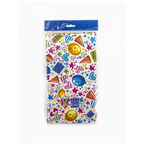 Скатерть праздничная одноразовая полиэтиленовая Riota для праздника Веселый праздник, 120х180 см