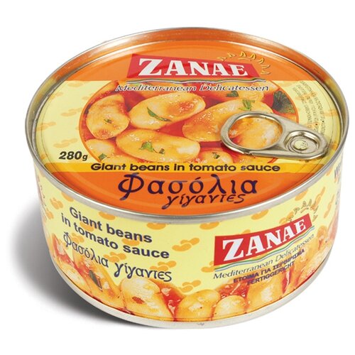 Фасоль Zanae гигантская печёная в томатном соусе, жестяная банка, 280 г