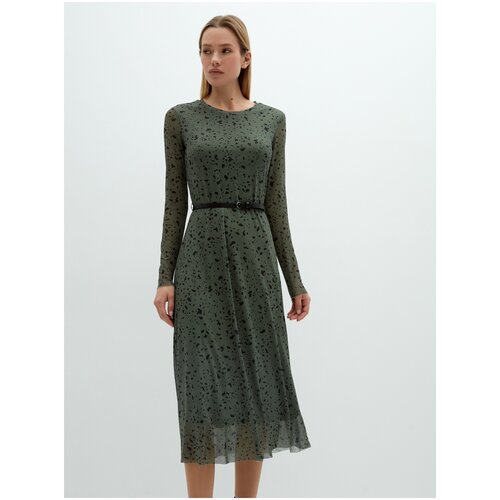 Платье с ремнем ZARINA женское 2163006524 ,цвет:бежевый абстракция,размер:42