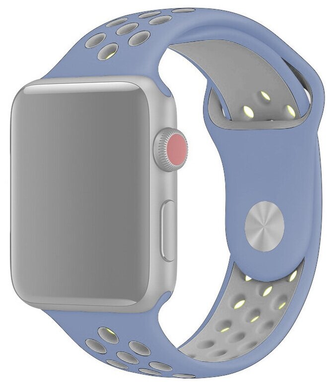 Ремешок на смарт часы Apple Watch (Эпл Вотч) 42/44/45/49 мм InnoZone Vent светло-голубой/серый, силиконовый, спортивный